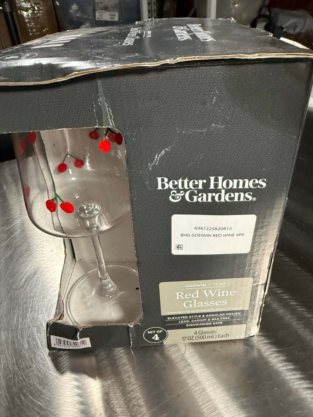 Better Homes & Gardens Godwin 17oz Red Wine Glasses, Set of 4, Hand Painted